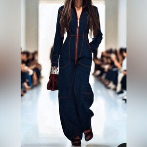 Stylish Navy Jumpsuit with Red Accents